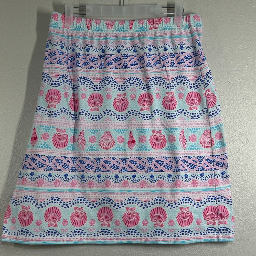 Talbots Skirt Womens M Shell Print A-Line Elastic Waist Casual Beach Pink Summer